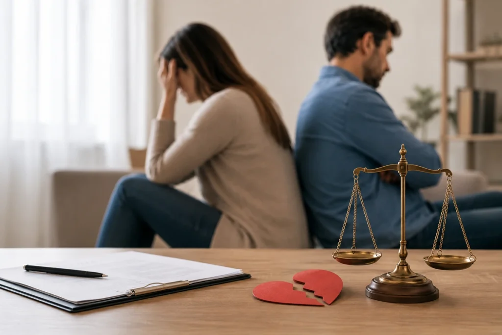 Abogado asesorando sobre las posibles consecuencias legales de una infidelidad en el matrimonio.