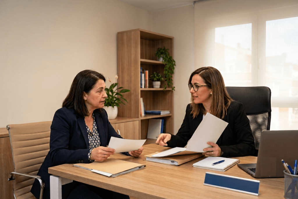 Abogado asesorando a un trabajador sobre cómo reclamar salarios impagados.