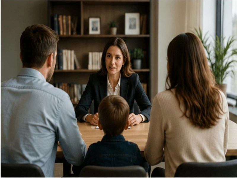 Abogados asesorando a una familia en una consulta jurídica
