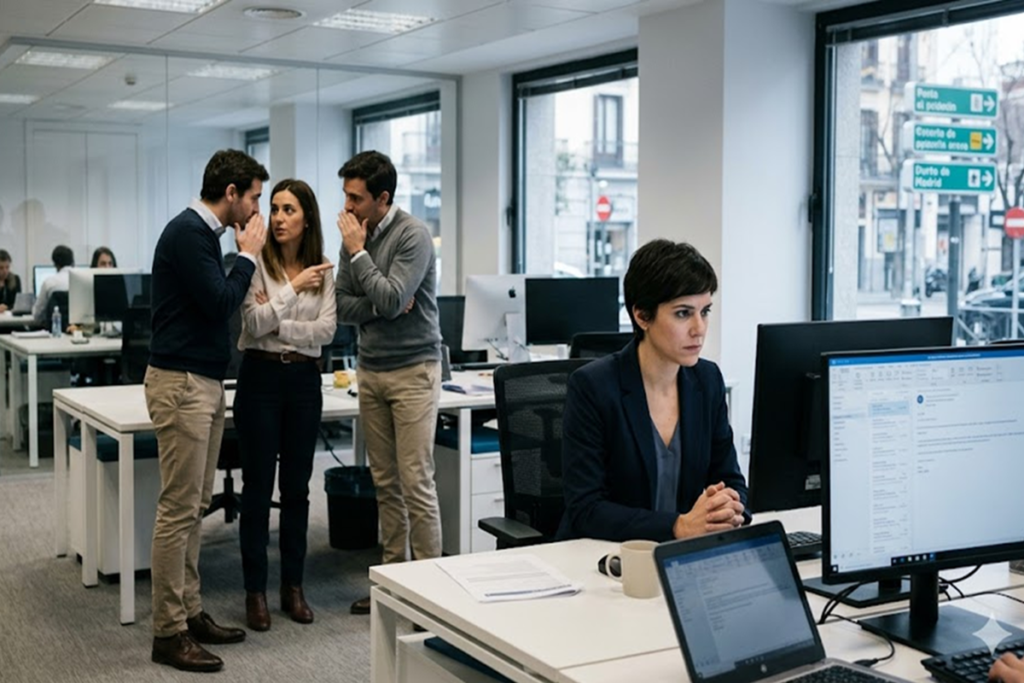 Abogado asesorando a un trabajador que podría estar sufriendo acoso laboral.