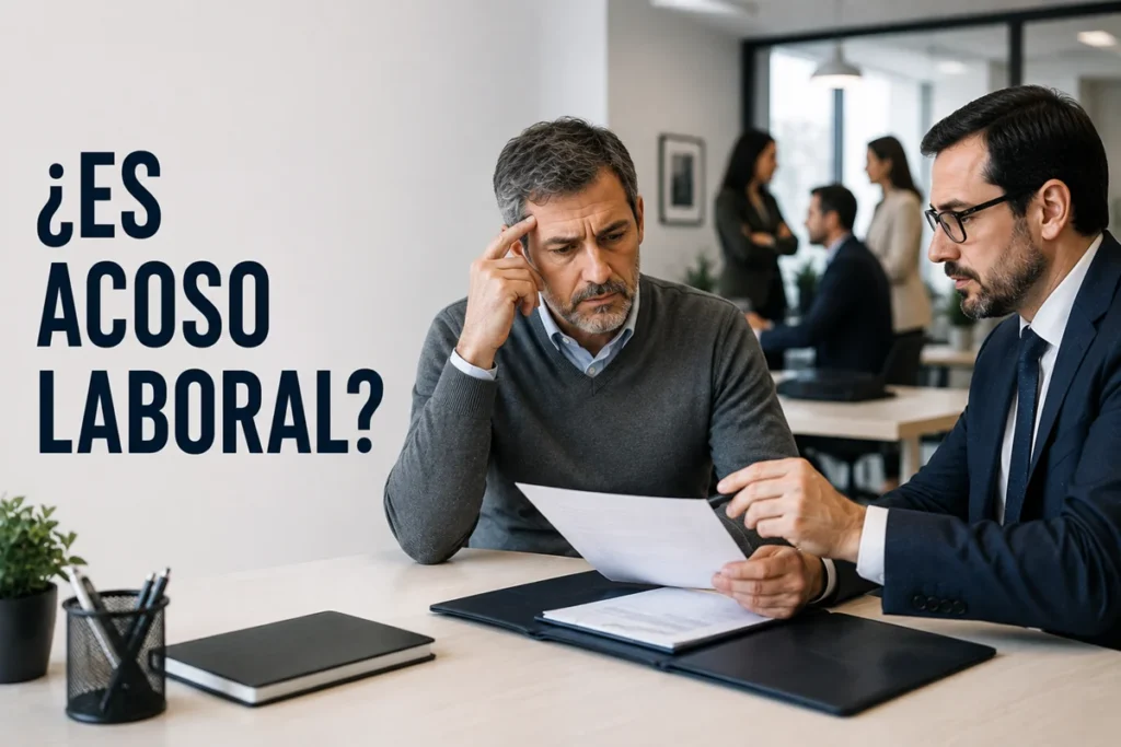 Trabajador consulta con un abogado sobre una posible situación de acoso laboral