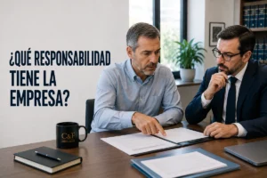 Trabajador consulta con un abogado sobre la responsabilidad de la empresa ante un posible acoso laboral