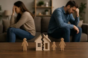Abogado asesorando a una persona sobre las consecuencias de un divorcio sin medidas adecuadas.