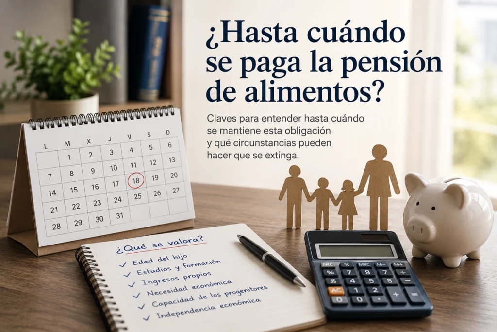 Abogado asesorando a un progenitor sobre la duración de la pensión de alimentos de sus hijos.