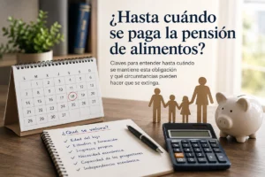Abogado asesorando a un progenitor sobre la duración de la pensión de alimentos de sus hijos.