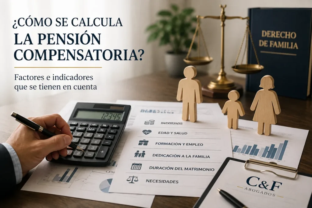 Abogado asesorando a una persona sobre el cálculo de la pensión compensatoria tras un divorcio.