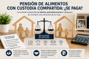 Abogado asesorando a unos progenitores sobre la pensión de alimentos en un régimen de custodia compartida.