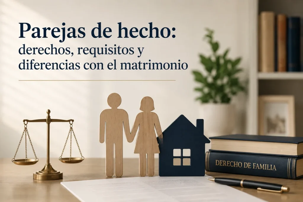 Abogado asesorando a una pareja sobre los derechos y requisitos de las parejas de hecho.