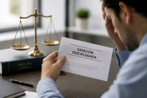 Trabajador que recibe una sanción disciplinaria laboral