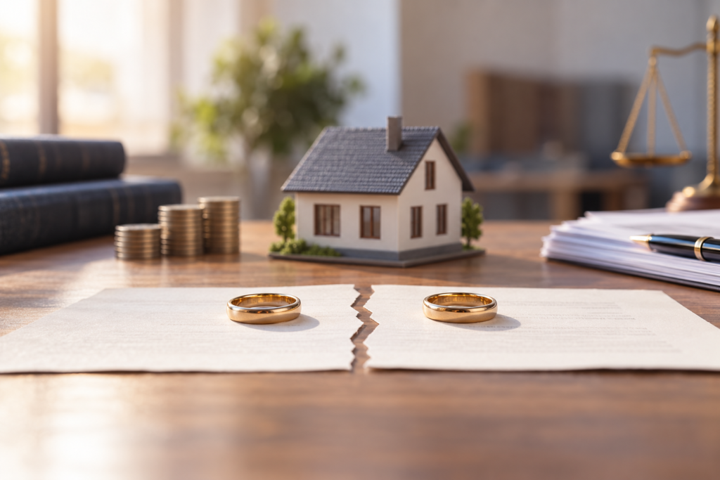 Separación de bienes y divorcio con vivienda y documentos legales
