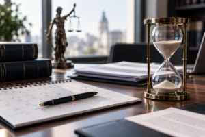 Reloj de arena y calendario que representan los plazos de prescripción de los delitos