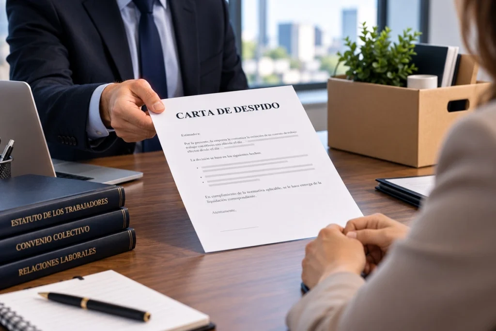Carta de despido entregada por una empresa a un trabajador